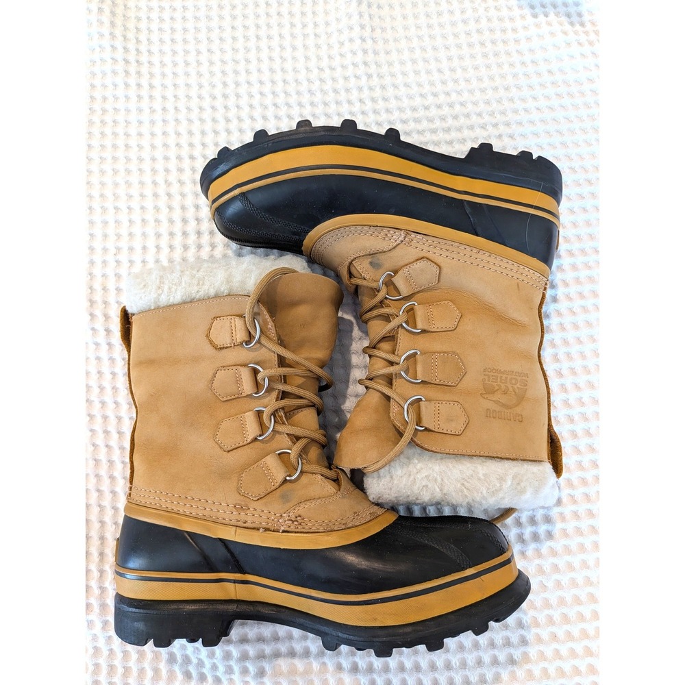 Sorel Caribou Snow Boots Womens 8 Waterproof Leather Shearling Lined Winter Buff - Picture 9 of 11